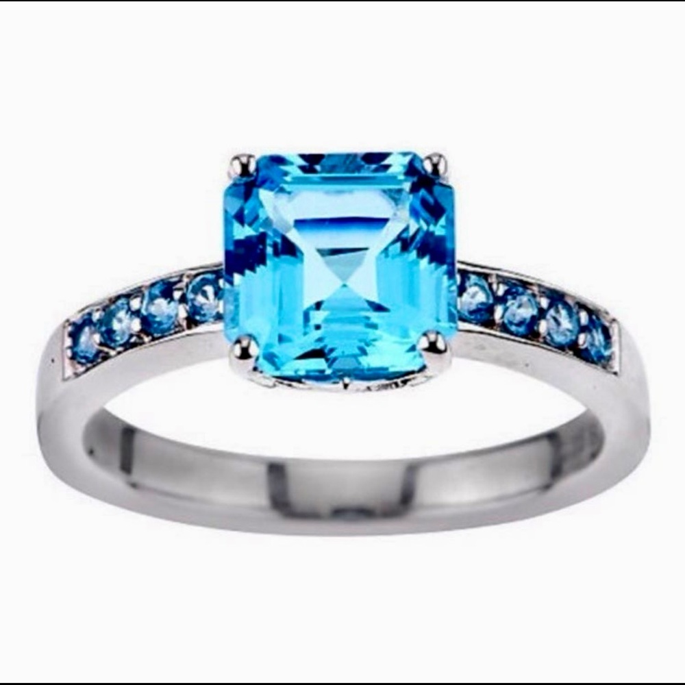 Brazilian Blue Topaz 2 1/2-carat Gemstone Sterling Silver Ring -size 9
